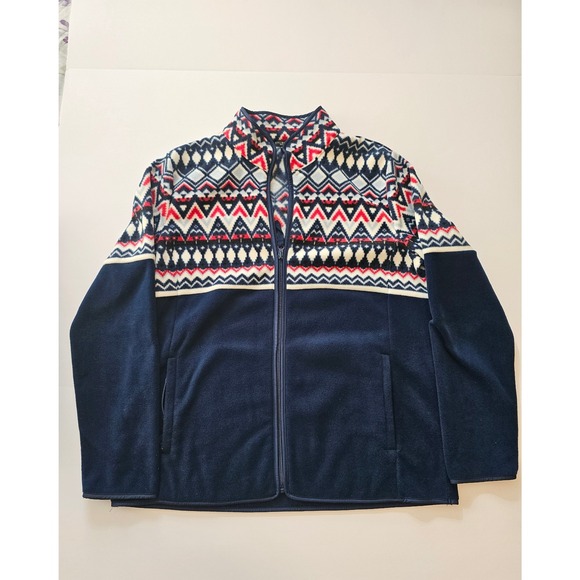 Talbots Jackets & Blazers - Talbots Fleece Jacket Womens LP Large Petite Navy Blue Fair Isle Full Zip Mock